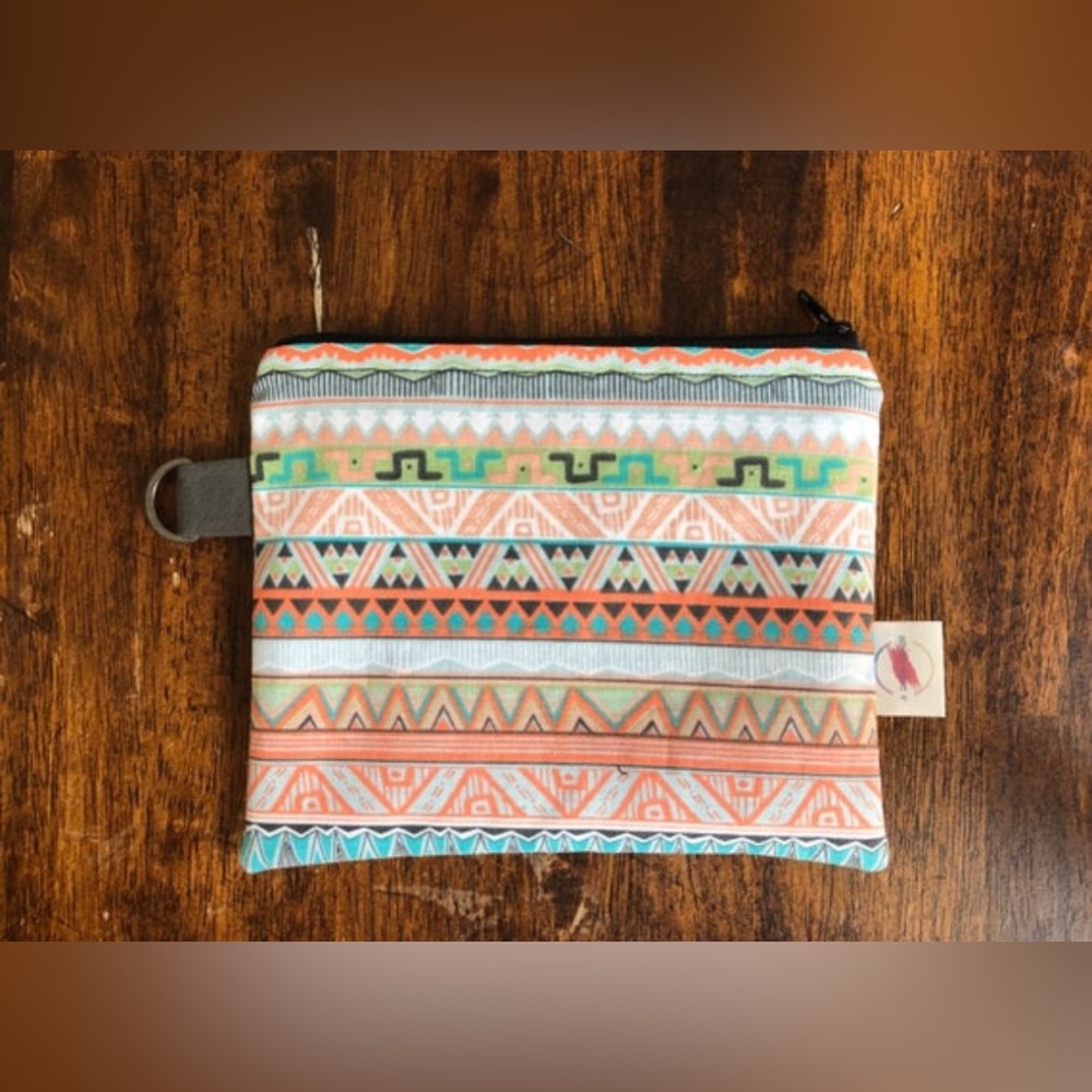 Handmade cotton zippered pouch / makeup bag / change purse
